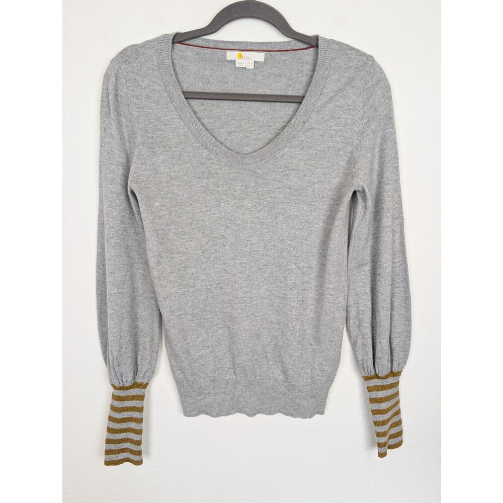 Boden Sweater Knit Pullover Striped Cuff Wool Blend Gray Gold Preppy Gray Size 2